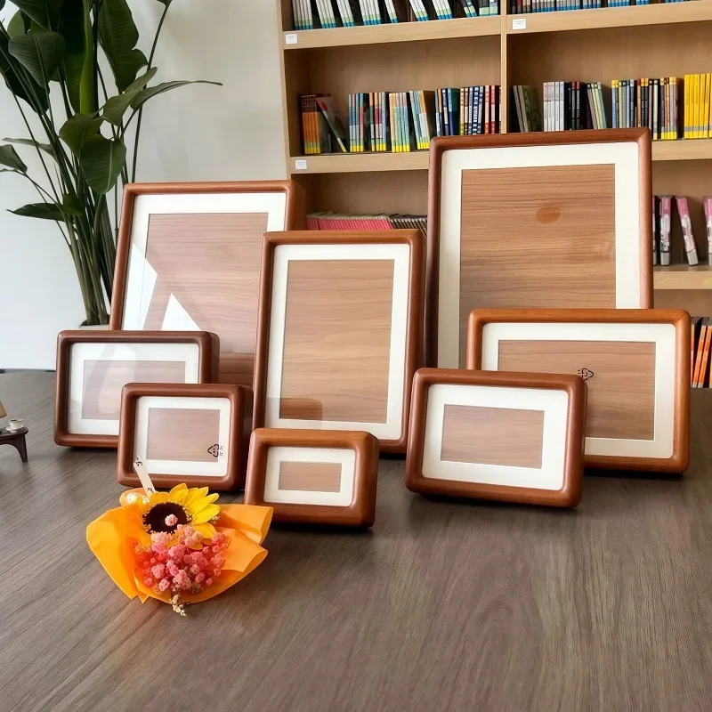 Solid Wood Mortise Tenon Photo Frame Rounded Corner Tabletop Picture Frame Teak Walnut Multi Sizes New Chinese Home Decor