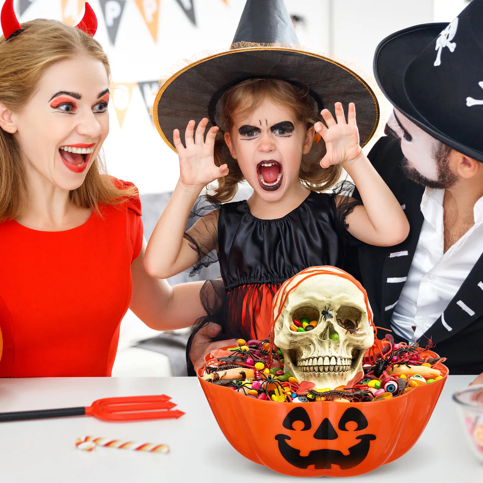 Plato de ingredientes para el Festival de los Fantasmas, 1 unidad, Tazón de calabaza de Halloween, Plato de servir postres y ensaladas de PP, Contenedor decorativo para aperitivos y frutas para fiestas