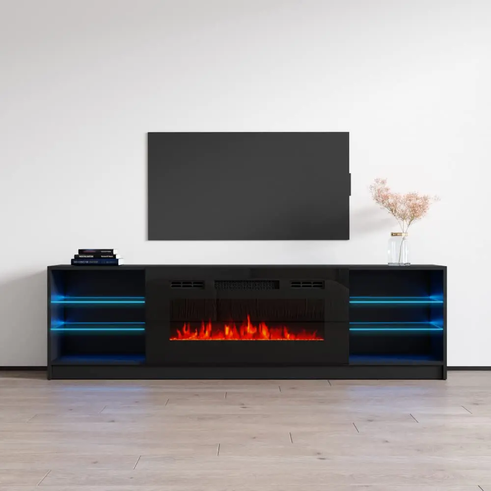 High Gloss Electric Fireplace TV Stand LED Media Console Storage Fits 90