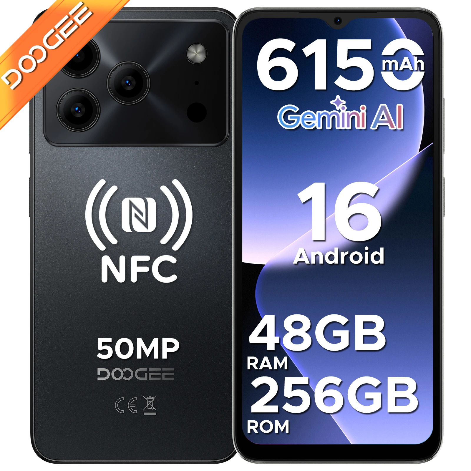 DOOGEE Note56 Plus Teléfono Inteligente  con Android 16, Pantalla HD+ de 6.56'' y 90Hz, 48GB+256GB, Batería de 6150mAh, Cámara de 50MP, Widevine L1, NFC