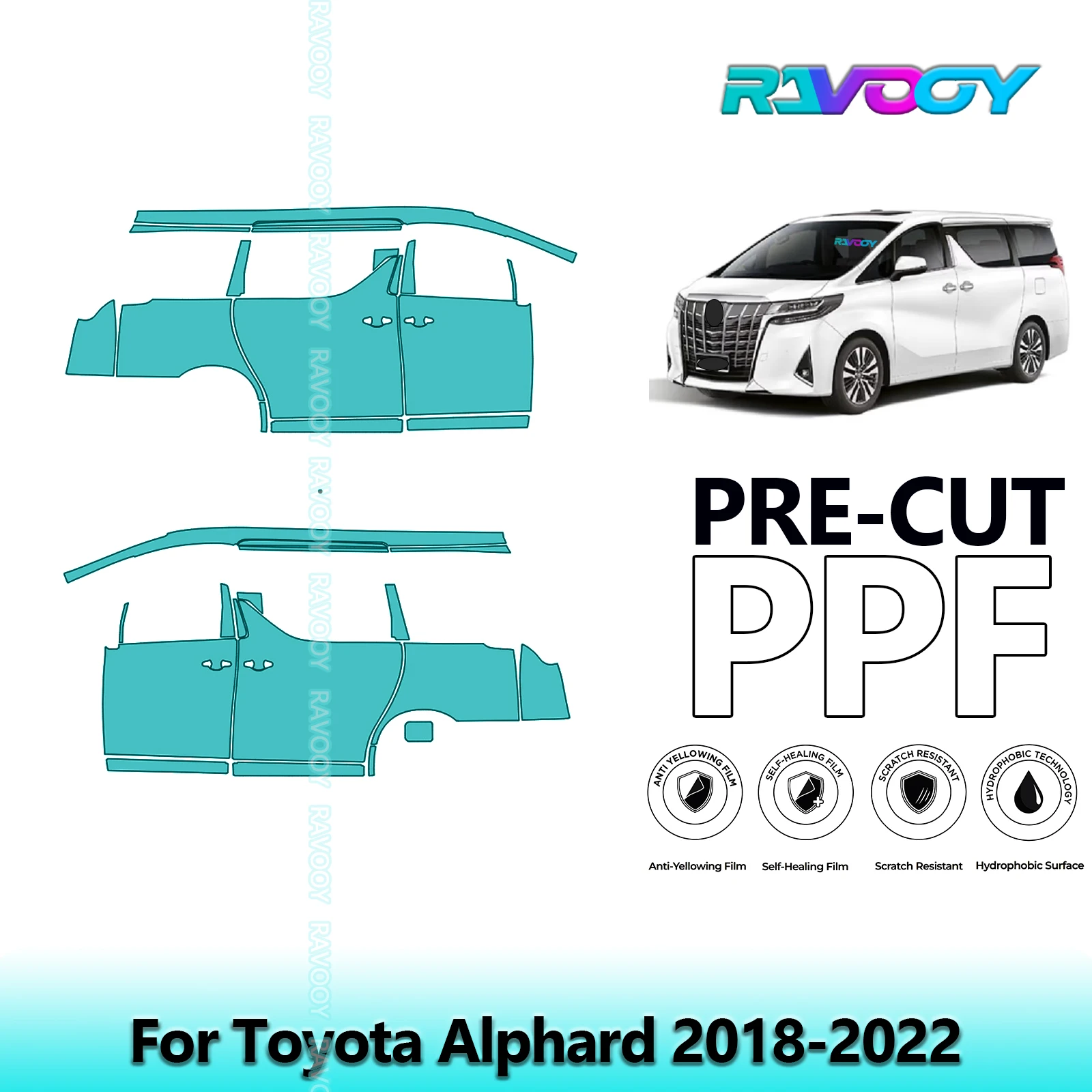 

For Toyota Alphard 2018-2022 8.5mil Clear Matte Pre-Cut PPF Door & A/B Pillar Kit TPU Paint Protection Film Set