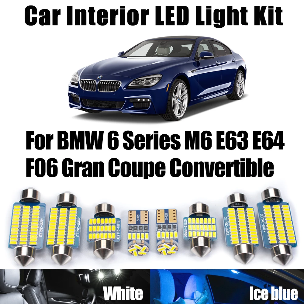 

Светодиодный комплект внутреннего освещения Canbus с картой купола для багажника для BMW серии 6, M6 E63 E64 F06 Gran Coupe, автомобильные лампы-трансформеры