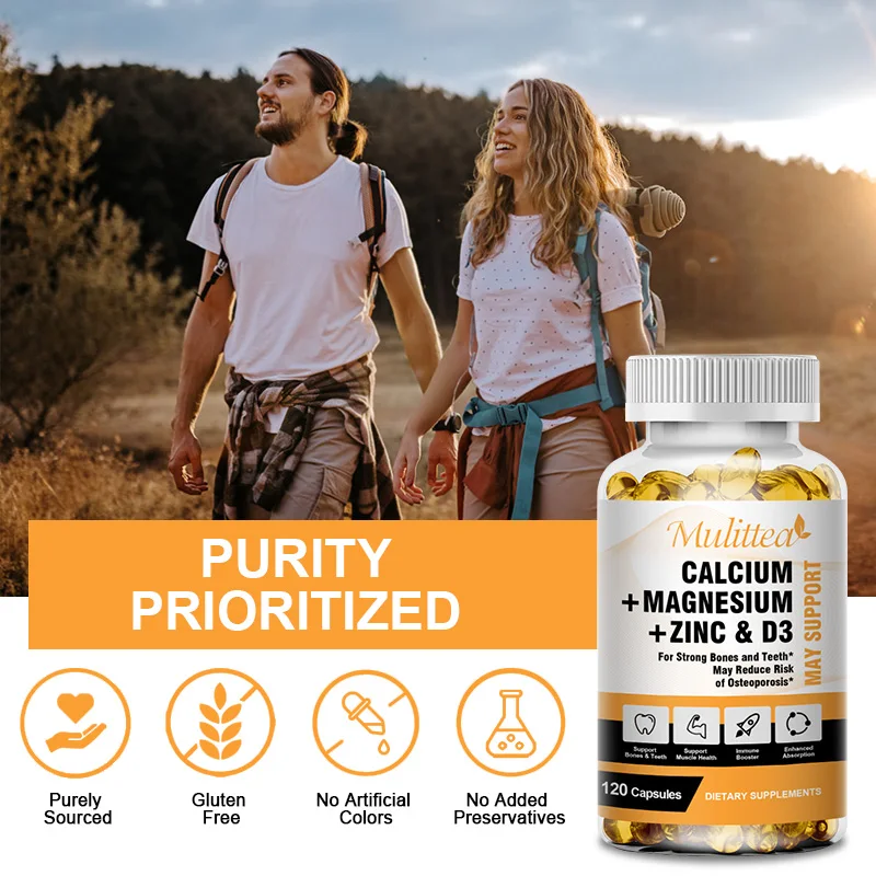 Mulittea Calcium Magnesium Zinc Capsules with Vitamin D3 for Strong Bones & Nervous System Health & Promotes Cell Growth