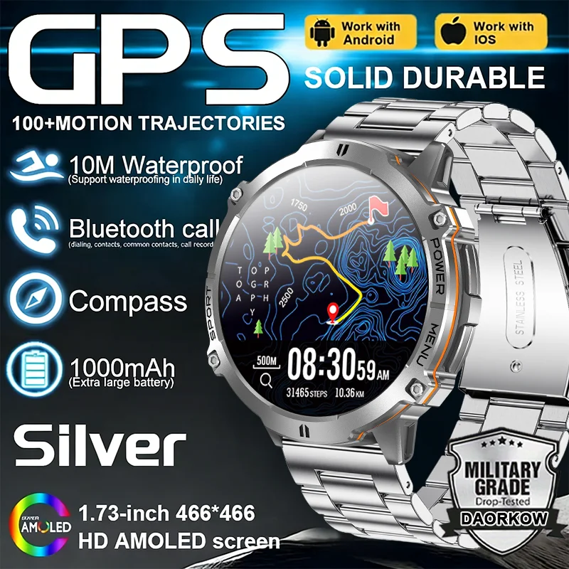 

Новинка 2025 года, умные часы T-Rex3, спортивные часы на открытом воздухе, аккумулятор 1000 мАч, 1,73 дюйма, AMOLED-экран, 10 АТМ, водонепроницаемый Bluetooth-вызов, компас, альтиметр