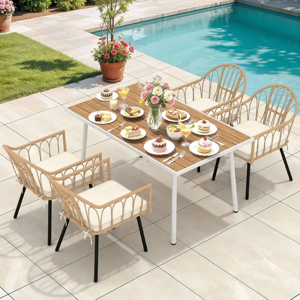 

Комплект для обеда на открытом воздухе из 5 предметов: 59-дюймовый уличный стол и стулья, наборы мебели для патио на 4/6 человек с отверстием для зонта