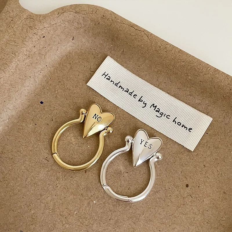 

2025 Y2K Sweet Heart Copper Ring Personality Glossy Surface Finger Charm Adjustable "YES""NO" For Women Vintage Jewelry Gift