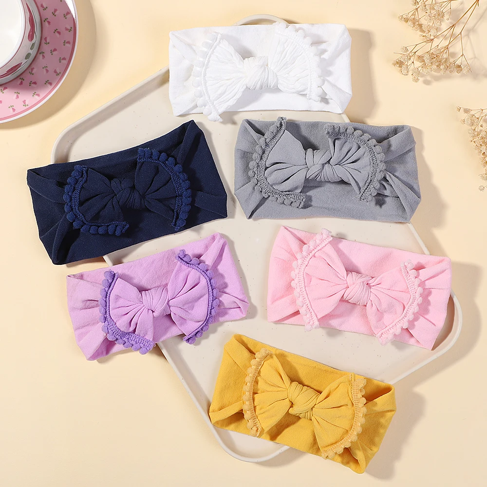 Baby Bow Headband Kids Soft Nylon Turban Elastic Hair Bands Girls Stretch Hairband Solid Hair Accessories Bow Knot Head Wrap