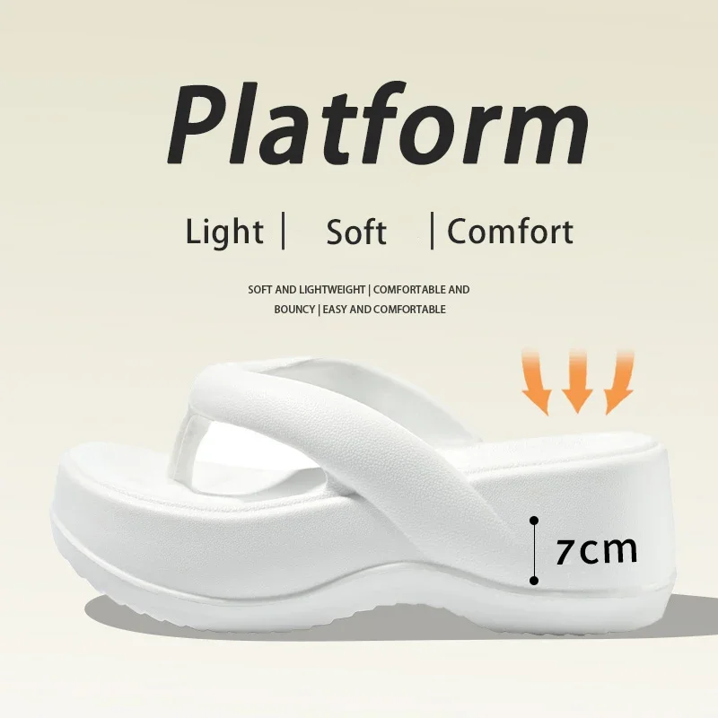 2024 New 7cm Platform Flip-Flops Summer Eva High Heels Sandal Women Outdoor Non-Slip Female Seaside Beach Shoes Slippers