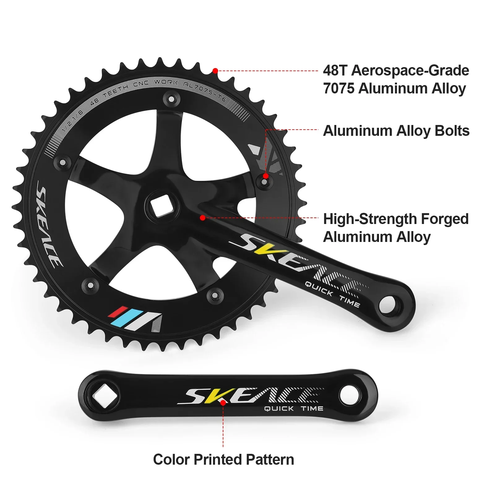 SKEACE 48T Crankset 165mm 144BCD 7075 Aluminum Alloy Crankset Fixed-Gear Single Speed Bikes Track Bicycle Accessories