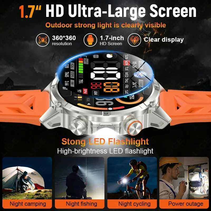 New Rugged 1400mAh Large Battery Smart Watch Men 1.7