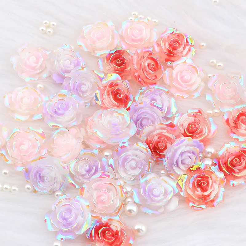 50PCS Sparkling Glitter Luminous Rose Resin DIY Handmade Phone Case Brooch Craft Decoration Accessories Materials