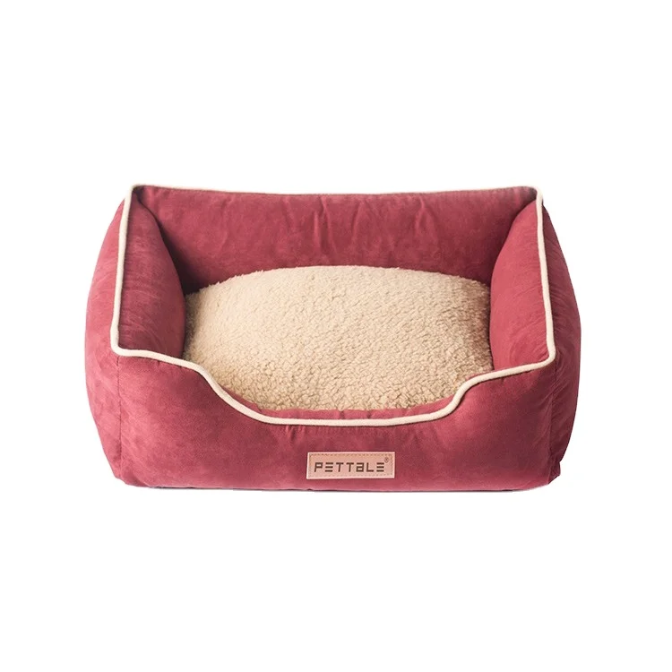 

Suedette Fabric Dog Beds Cat Beds Rectangle Cuddle Small Dog Bed Washable with Anti-Slip Bottom