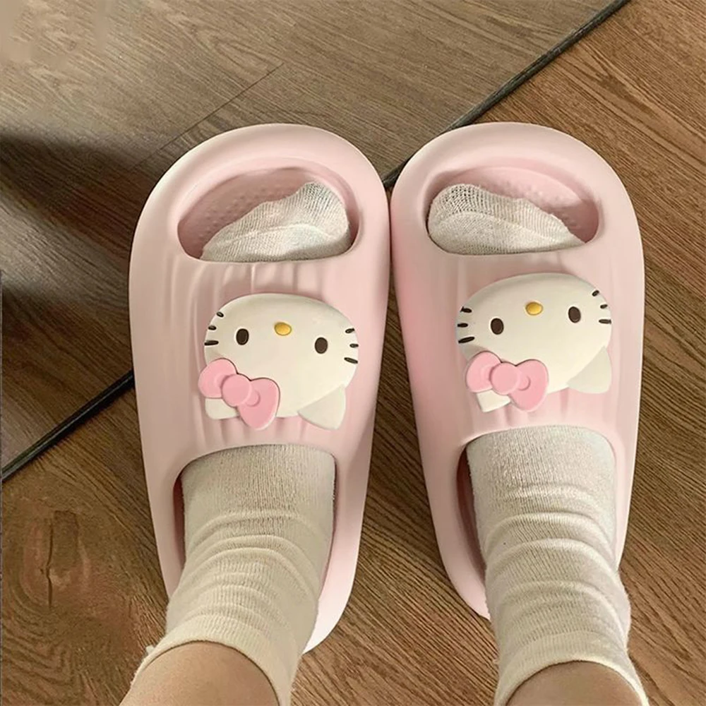 

Cartoon Hello Kitty, Ladies' Non Slip Cloud Slippers, Cute Kawaii Soft Soled Indoor Bathroom Slippers, Summer Casual Home Shoes