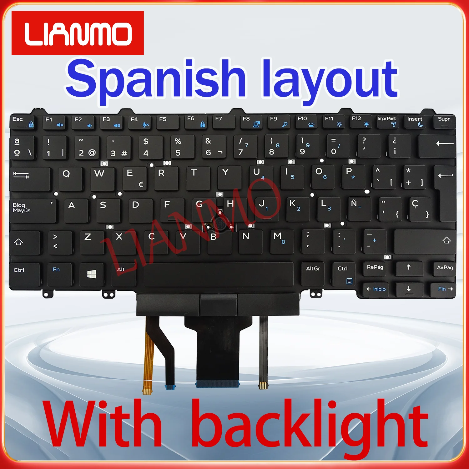 German/French/Spanish/Czechoslovak Layout for DELL Latitude  E5450 E5470 E7470 E7450 3340 7480 7490 5480 5490 Backlight Keyboard view 2