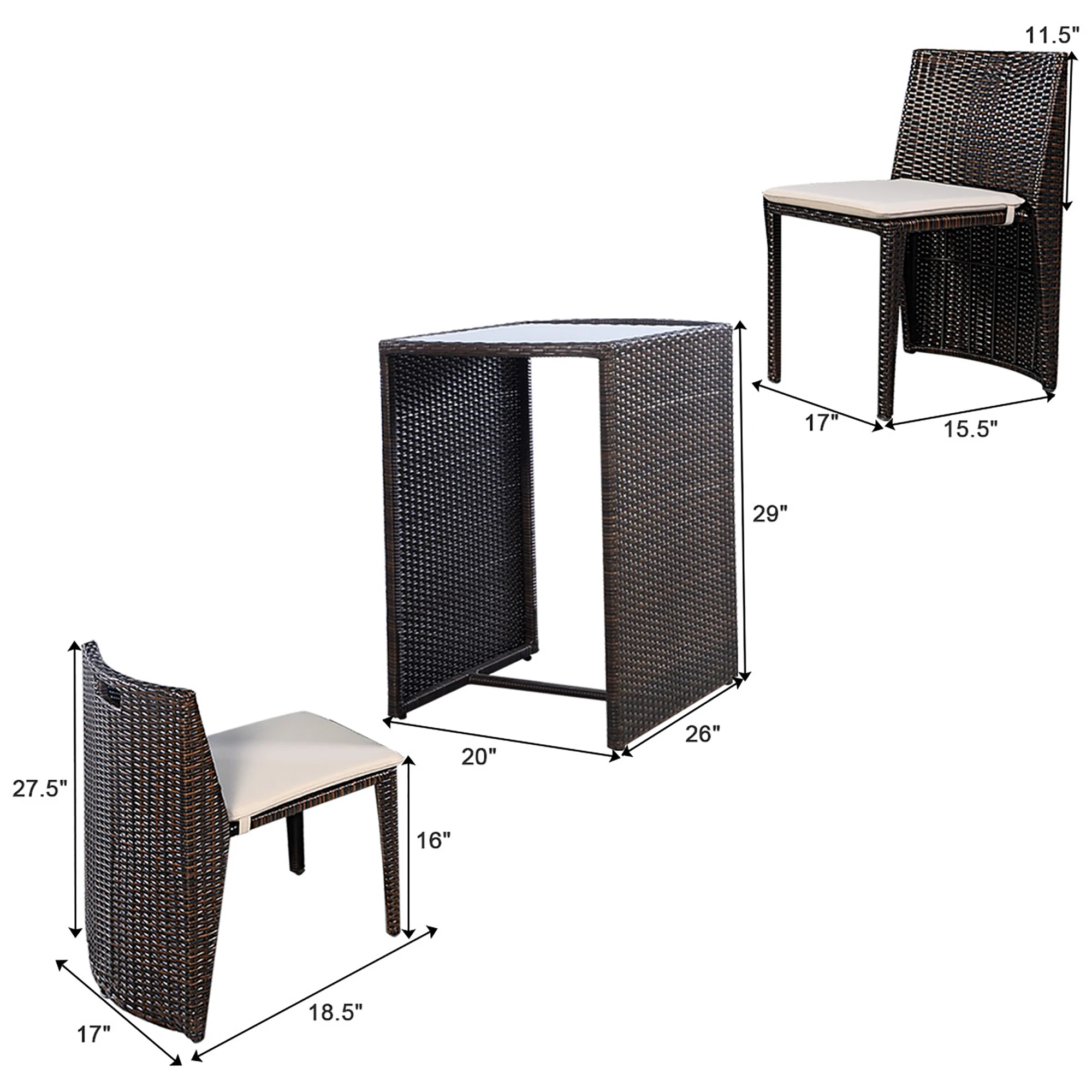 3 pcs Cushioned Outdoor Wicker Patio Set Garden Lawn Sofa Furniture Seat No Assembly