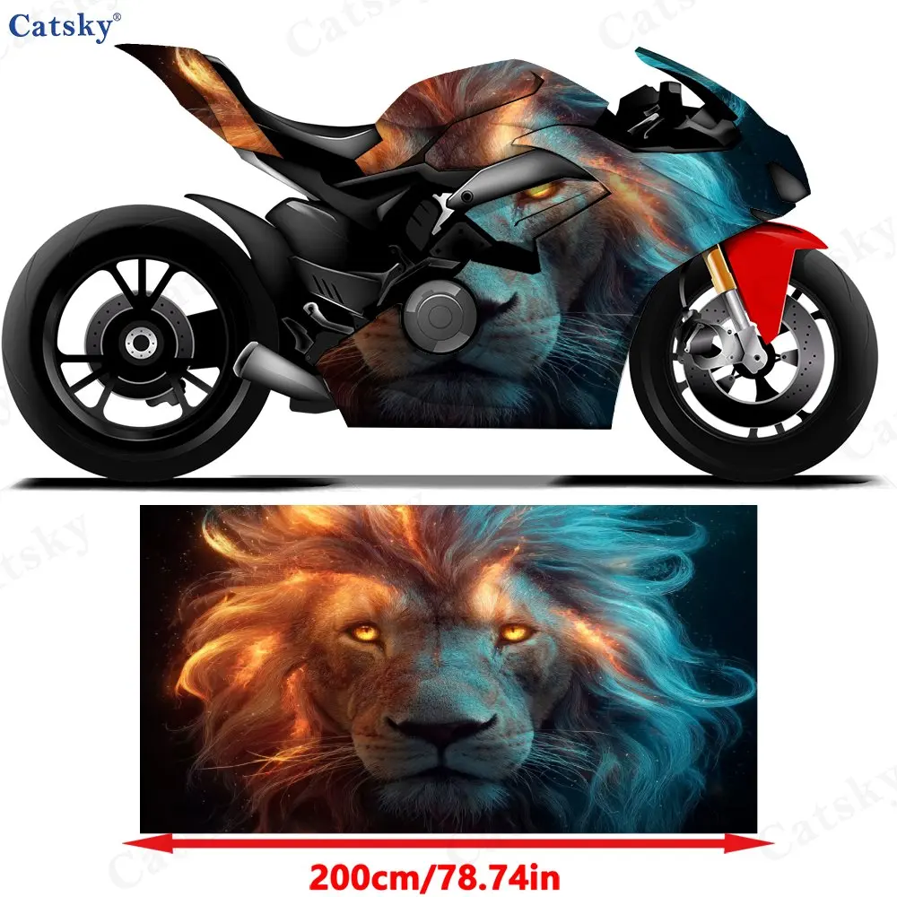 Flame Lion Motorcycle Sticker, Detachable Sticker, Universal For Motorcycles, Durable And Scratch Resistant PVC, Long-lasting Re