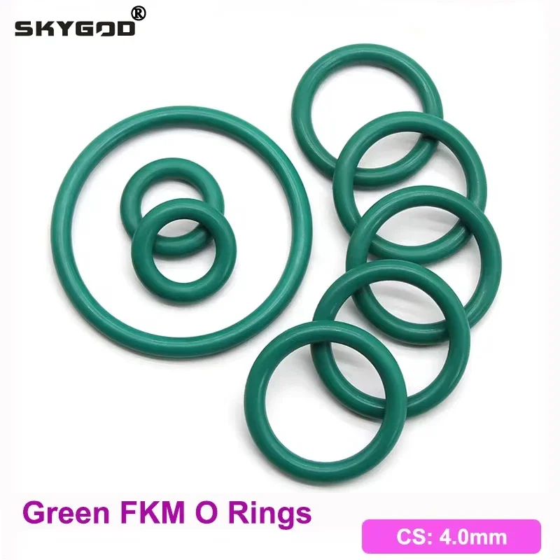 10/50pcs FKM O Ring Sealing Gasket CS 4mm OD 14~130mm Green Insulation Oil Resistant High Temperature Resistance Fluorine Rubber