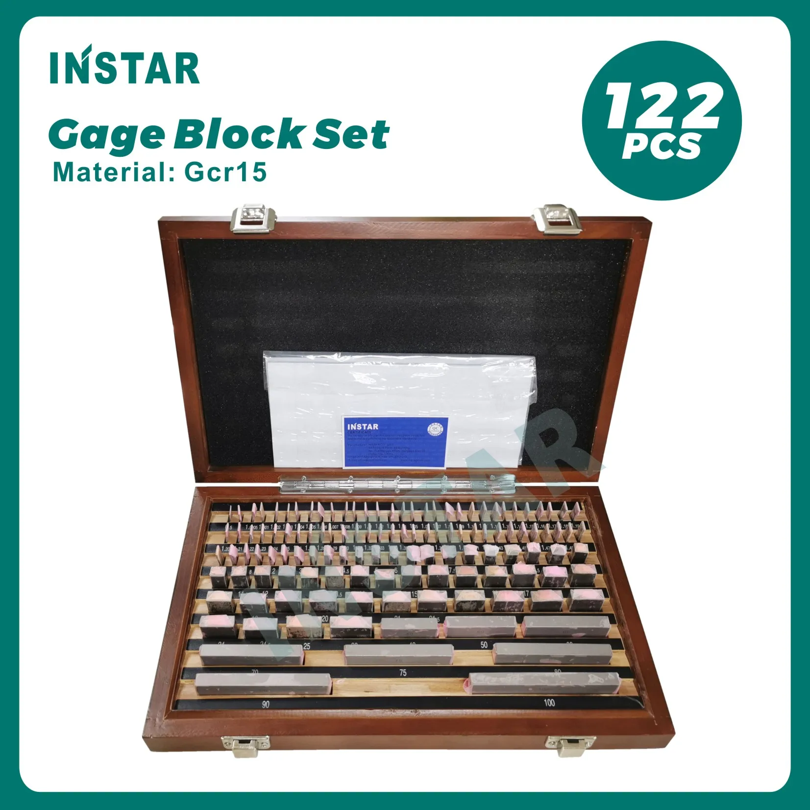 INSTAR 122pcs Gage Block Set Grade 0 Medium Class Accuracy 0.00045mm Hardened Steel Gcr15 Industrial Quality 10-30-50-100mm