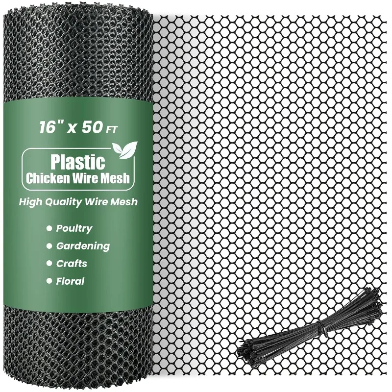 Plastic Wire Mesh Fence Roll - A Plastic Wire Mesh Fence with 25 Straps, Suitable for Garden Guardrails, Poultry, and Rabbits