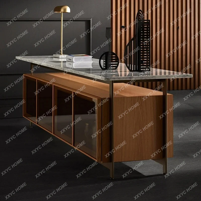 High-footed dining side cabinet Modern light luxury furniture  marble wine cabinet Log wind storage Simple decorative cabinet