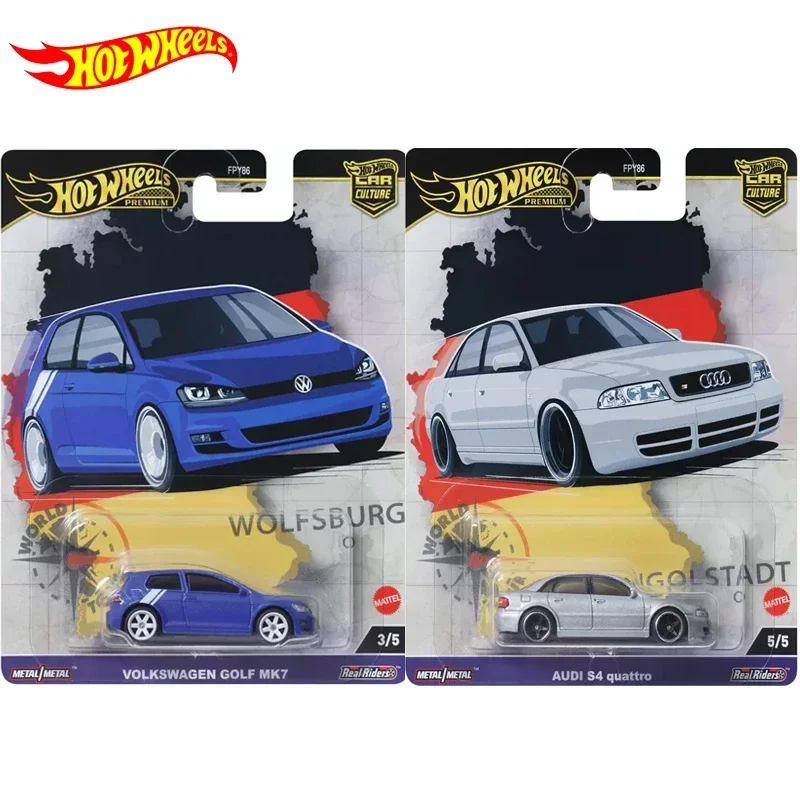 Original Hot Wheels Premium Car Culture World Tour Toy for Boy 1/64 Diecast Volkswagen Golf Brasilia Audi S4 Quattro Alfa Toyota