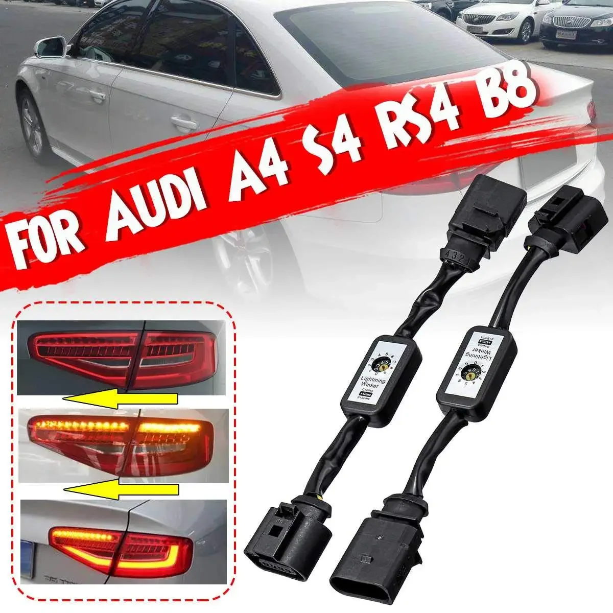 For Audi A4 S4 RS4 B8 2010~2019  2Pcs Dynamic Turn Signal Indicator LED Taillight Add-on Module Cable Wire Harnes