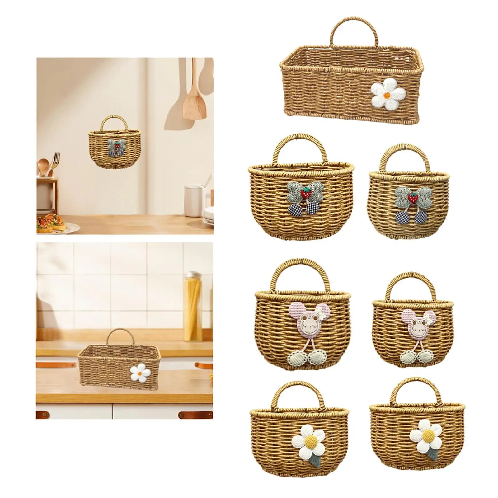 Hanging Storage Basket Imitation Rattan Container for Fruit Potato Key