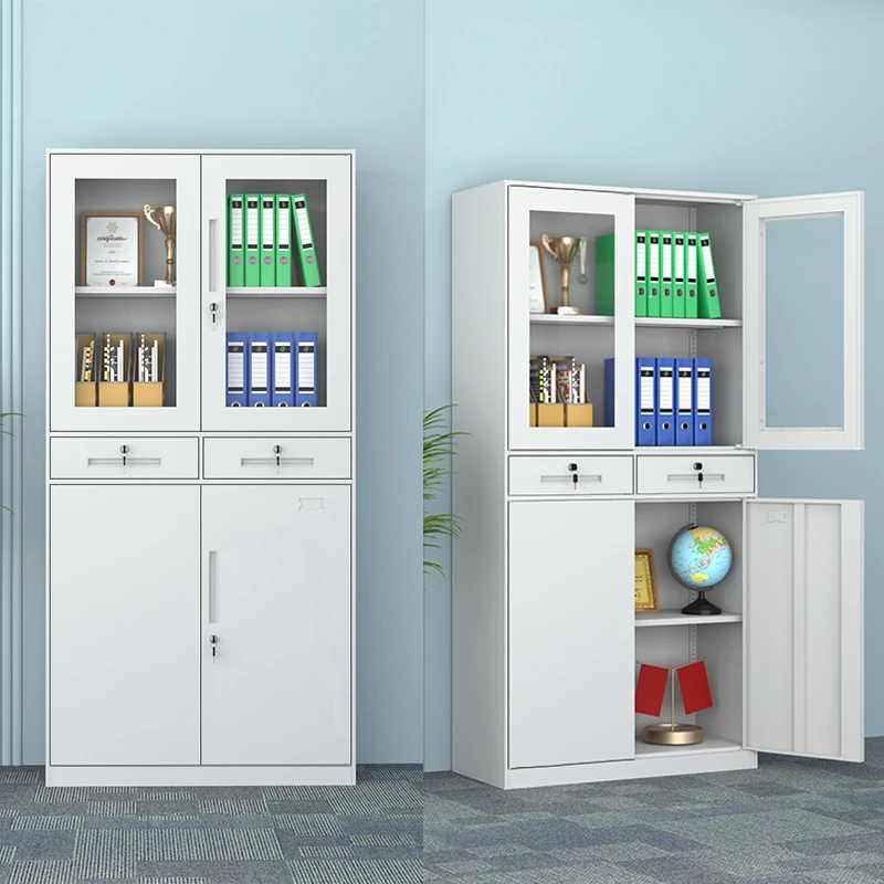 

Filing Office Cabinet with Glass Doors Drawers and Adjustable Shelves Steel Storage Design for Organized Office Files