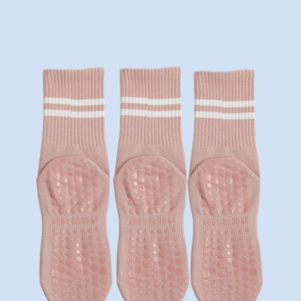 Calcetines de Yoga de longitud media para mujer y niña, medias deportivas de algodón puro, antideslizantes de silicona para interiores, Fitness, Pilates, 3 pares