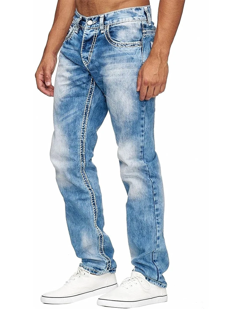 2024 New Fashion Loose Version Of Jeans ❄ Dyed High Quality Straight Pants Leisure Sports Washed Elastic Cotton Men' Pants S-3XL