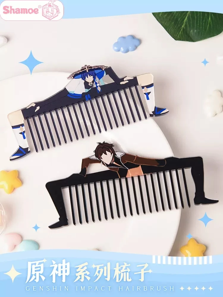 Anime Genshin Impact Zhongli Kaveh Fine Cutting Hair Barber Acrylic Salon Hairdressing Comb Heat Resistant Styling Grooming Comb