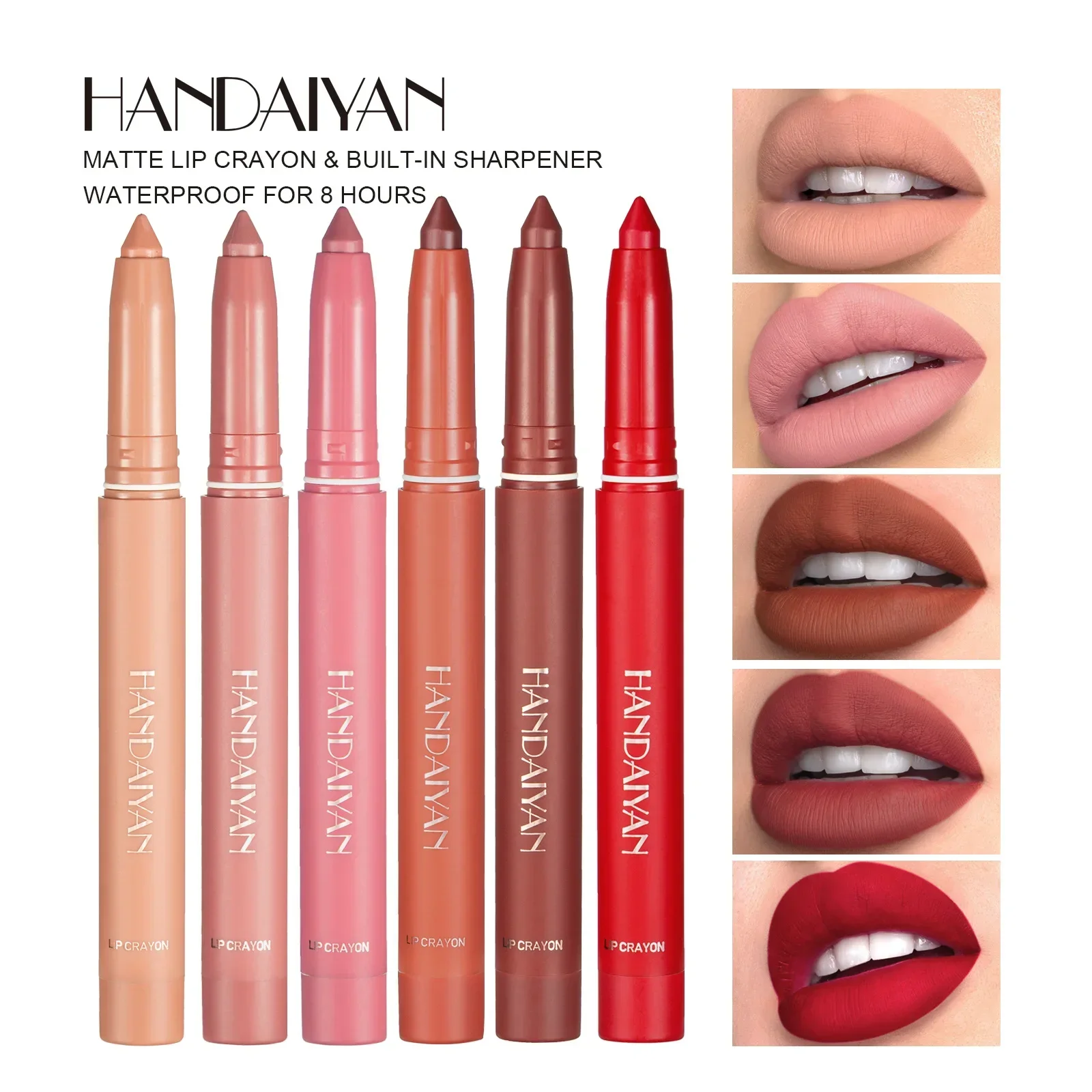 

HANDAIYAN 12 Color Matte Lipstick Velvet Texture Waterproof Lasting 8h Fashion Lipliner Easy Makeup New Cosmetics with Sharpener