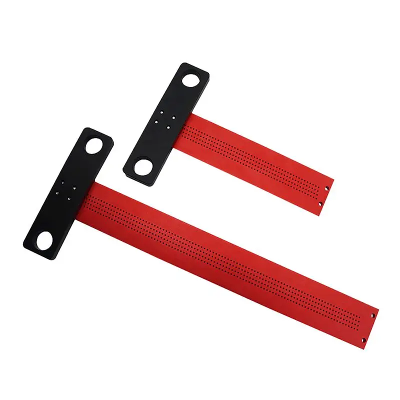 DT38 12 Inch Woodworking Scribe T-Type Square Hole Scribing Ruler Crossed-Out Line Drawing Marking Gauge Carpenter Measuring