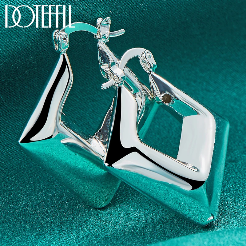 DOTEFFIL 925 Sterling Silver Star Squar Smooth Circle Hoop Earring For Woman Party Gift Fashion Charm Wedding Engagement Jewelry