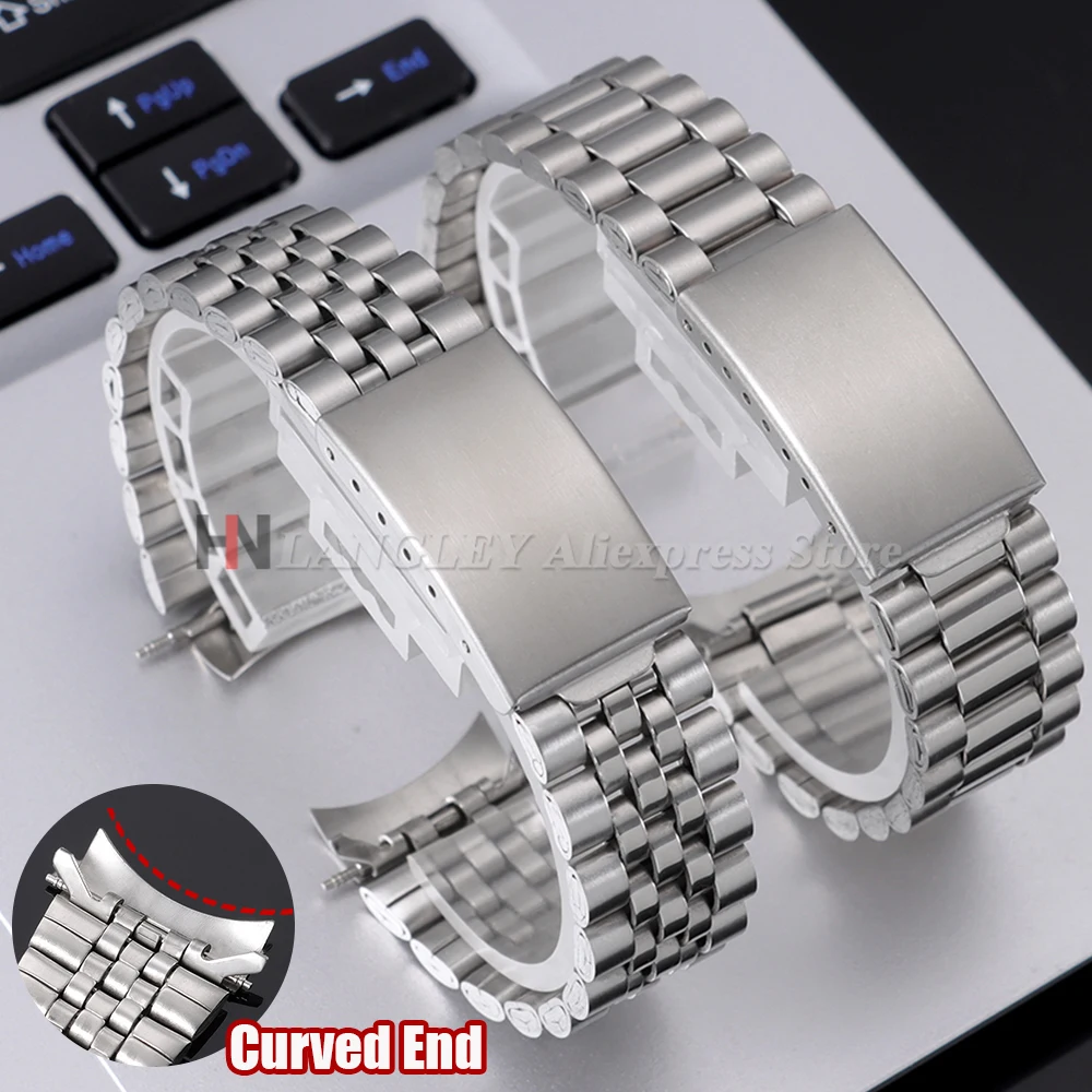Bracelet de montre en acier inoxydable, extrémité incurvée, 18mm 20mm, pour Rolex Datejust, pour Seiko, boucle pliante, pour hommes et femmes, accessoires de montre