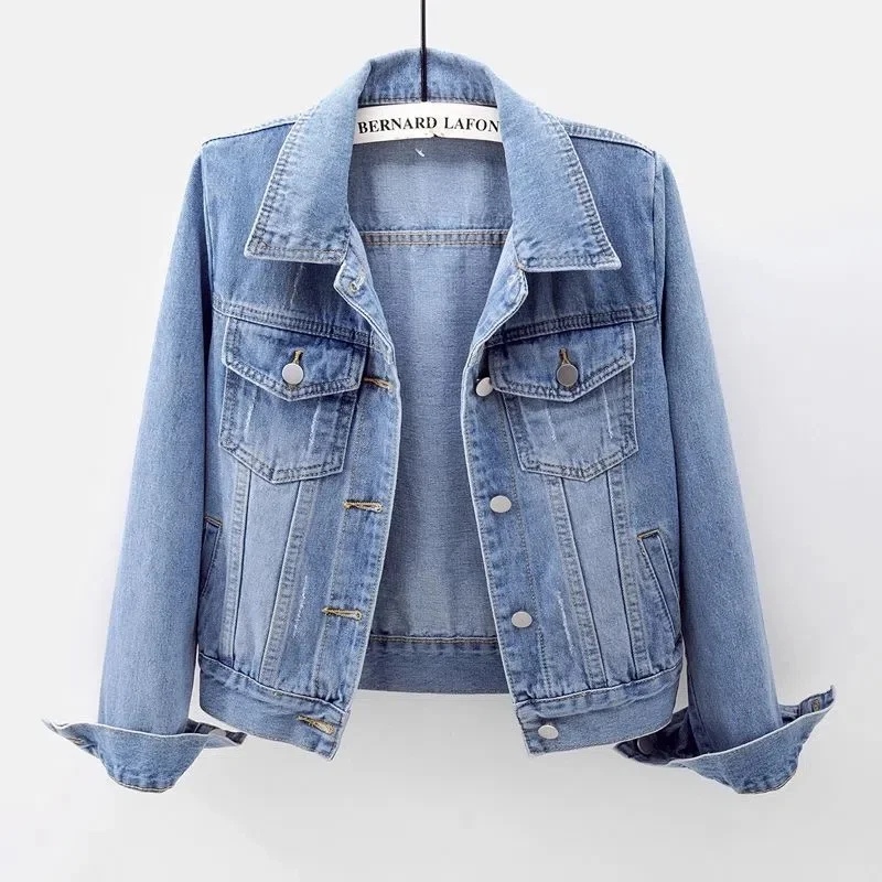 2023 Spring Autumn Women’s Denim Jacket Long Sleeve Overcoat Loose Denim Coat Button Outwear Jeans Jackets 5XL