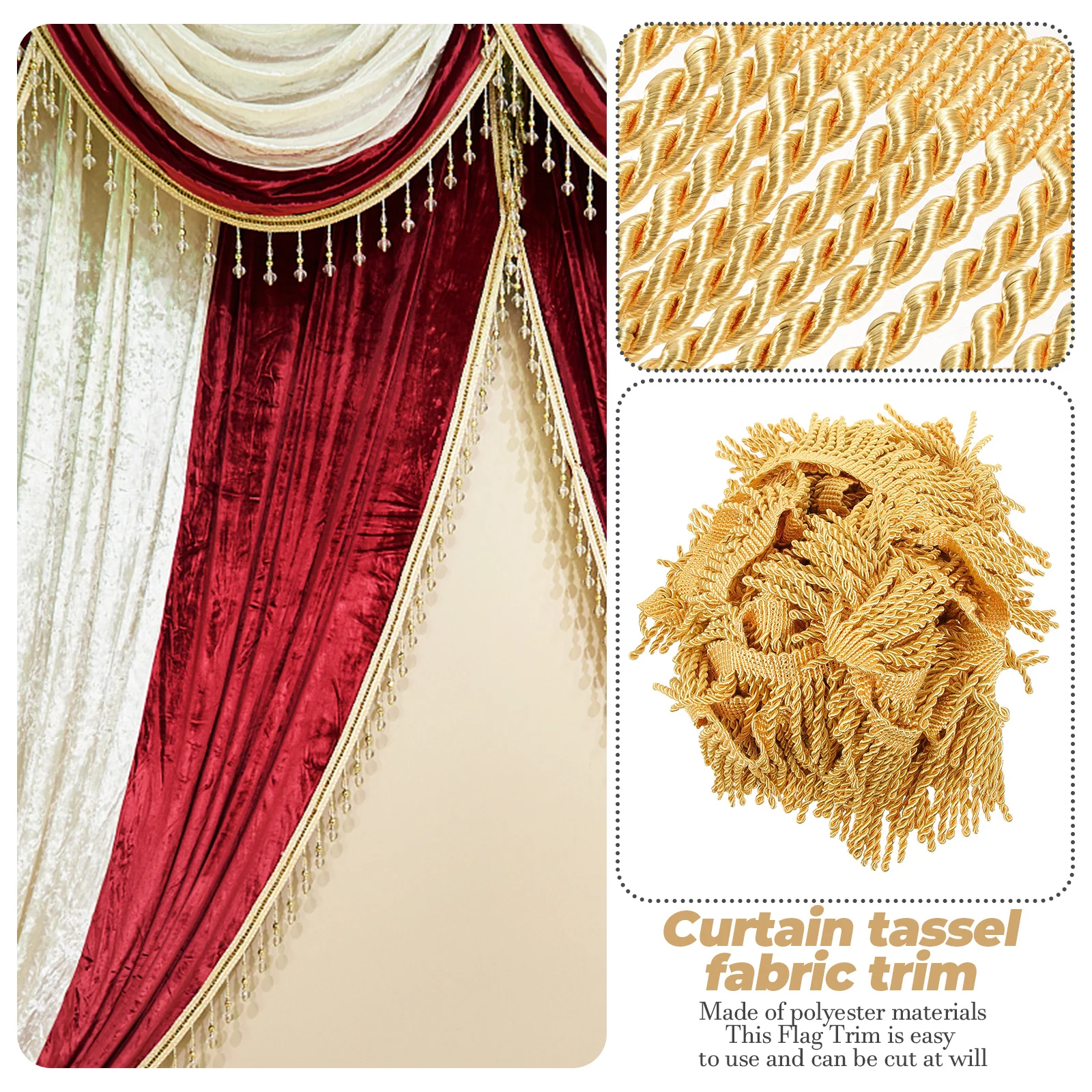 

Durable Flag Fringe Trim Easy to Cut Polyester Material for Handicrafts Curtains Sofa Cushions Decor Trim Fringe