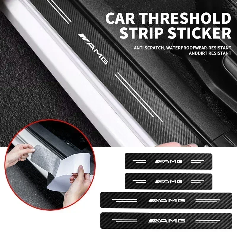 

4Pcs/set Carbon Fiber Car Door Threshold Plate Stickers For Mercedes Benz AMG GLC GLB GLE CLA W206 W204 W205 W212 W213 W169