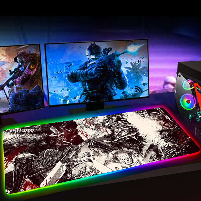 

RGB Berserk Guts Anime Mousepad Mause Pad Alfombrilla Gaming Accessiores XXL LED Mouse Pad Large Keyboard Pad Tapis De Souris