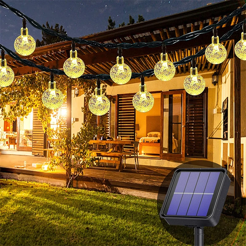 

Solar String Lights Outdoor Waterproof 60LED Solar Crystal Globe/Flower/Star Lamp 8 Mode for Garden Patio Yard Christmas Wedding