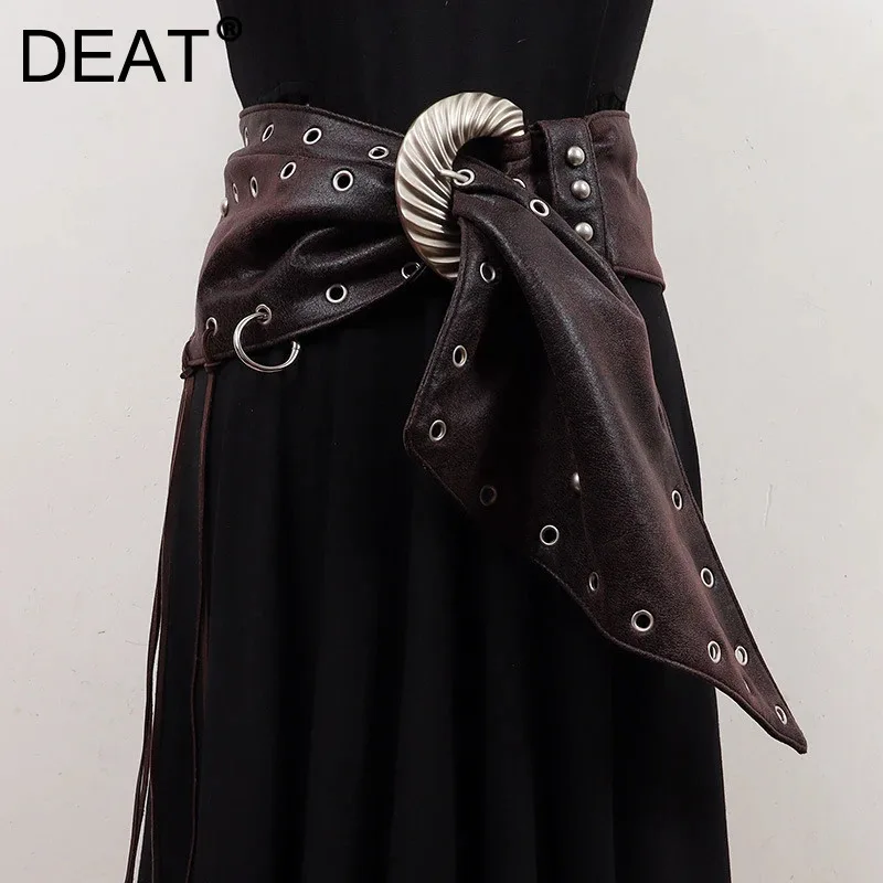 DEAT Fashion Retro Tassels Waistband For Women Trendy Metal Buckle Waist Seal Female 2024 Winter New Arrival 11A02111