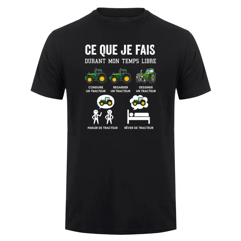 Funny Humorous Spare Time Tractor Driver Farmers T Shirt France Farming Cows Graphic Men Cotton Short Sleeve T-shirt DY-436