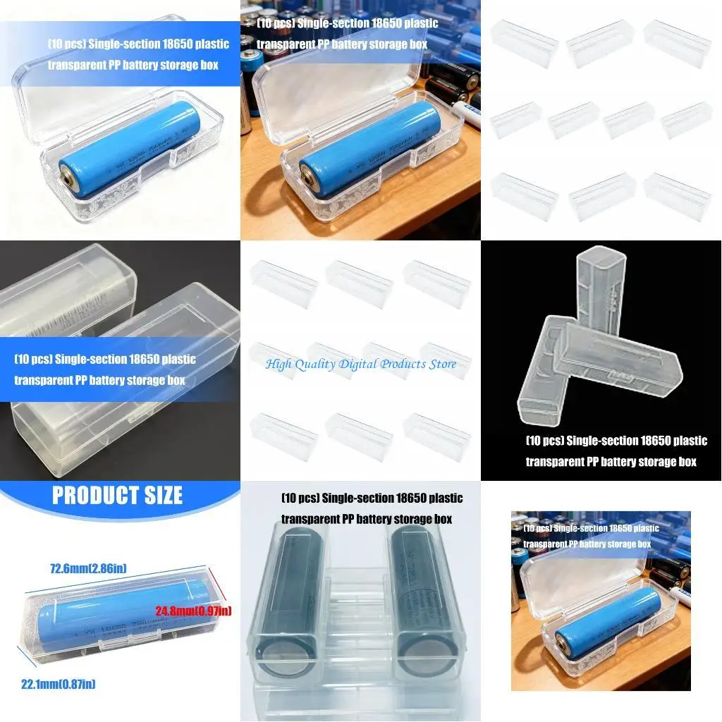 

U2JE Transparent Plastic Single 18650 Battery Holder Secure Storage Case Box 10pcs