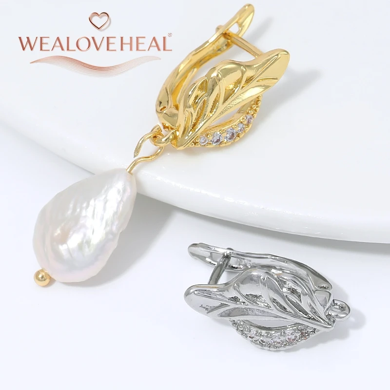 schmuckherstellung zubehör, Exquisite 18K vergoldete Messing-Blatt-Ohrringhaken, Pavé-Zirkon-Blumen-Französischer Ohrdraht mit Öse für DIY-Ohrhänger – Detail 18