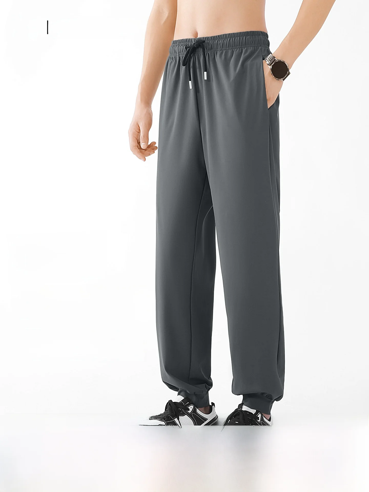 

Qui Dry Ice Silk Men's Sports Pants Summer Cool Sensation Lightweight Breathable Casual Trousers Elastic Waisand