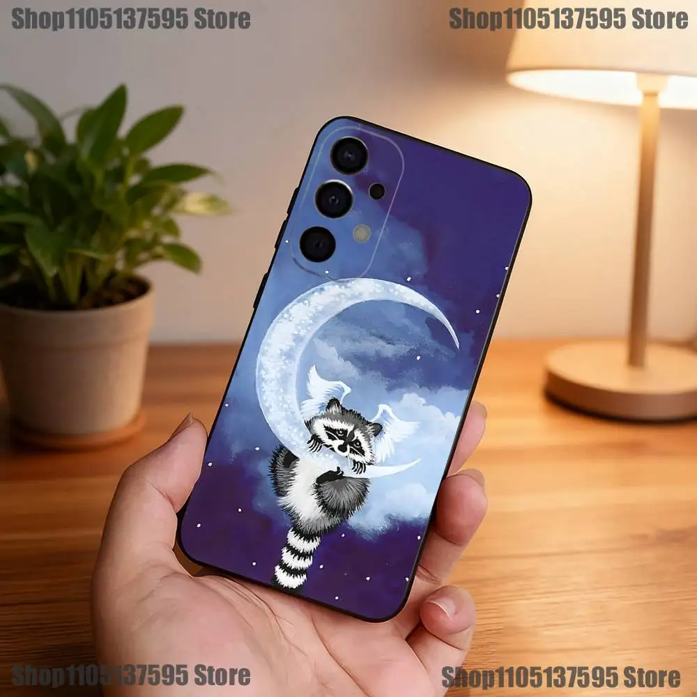 เคสโทรศัพท์ลายแรคคูนน่ารัก สำหรับ Samsung S25,S24,S21,S22,S23,S30,Ultra,S20,Plus,Fe,Lite,5G สีดำ