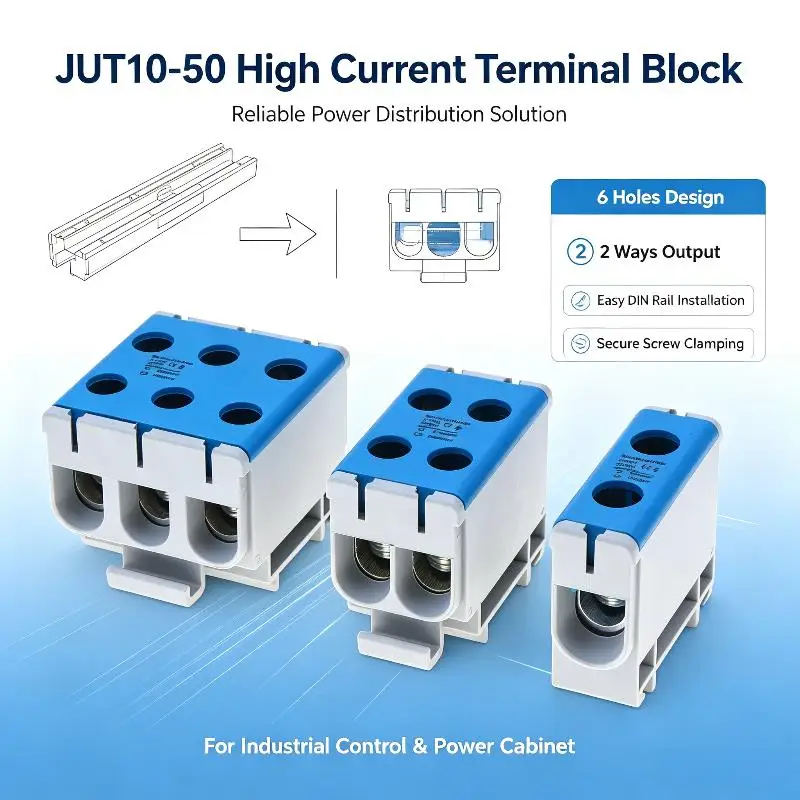 DIN Rail Aluminum Junction Box 1Pcs JHT10 50mm² Screw Cable Connector for Agricultural Equipment Electrical Wiring