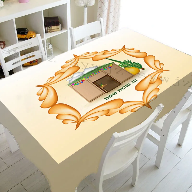 Sukkah Rectangle Tablecloth Jewish Sukkot Festival Decoration Etrog Lulav Supplies Kitchen Dining Household Tablecloth