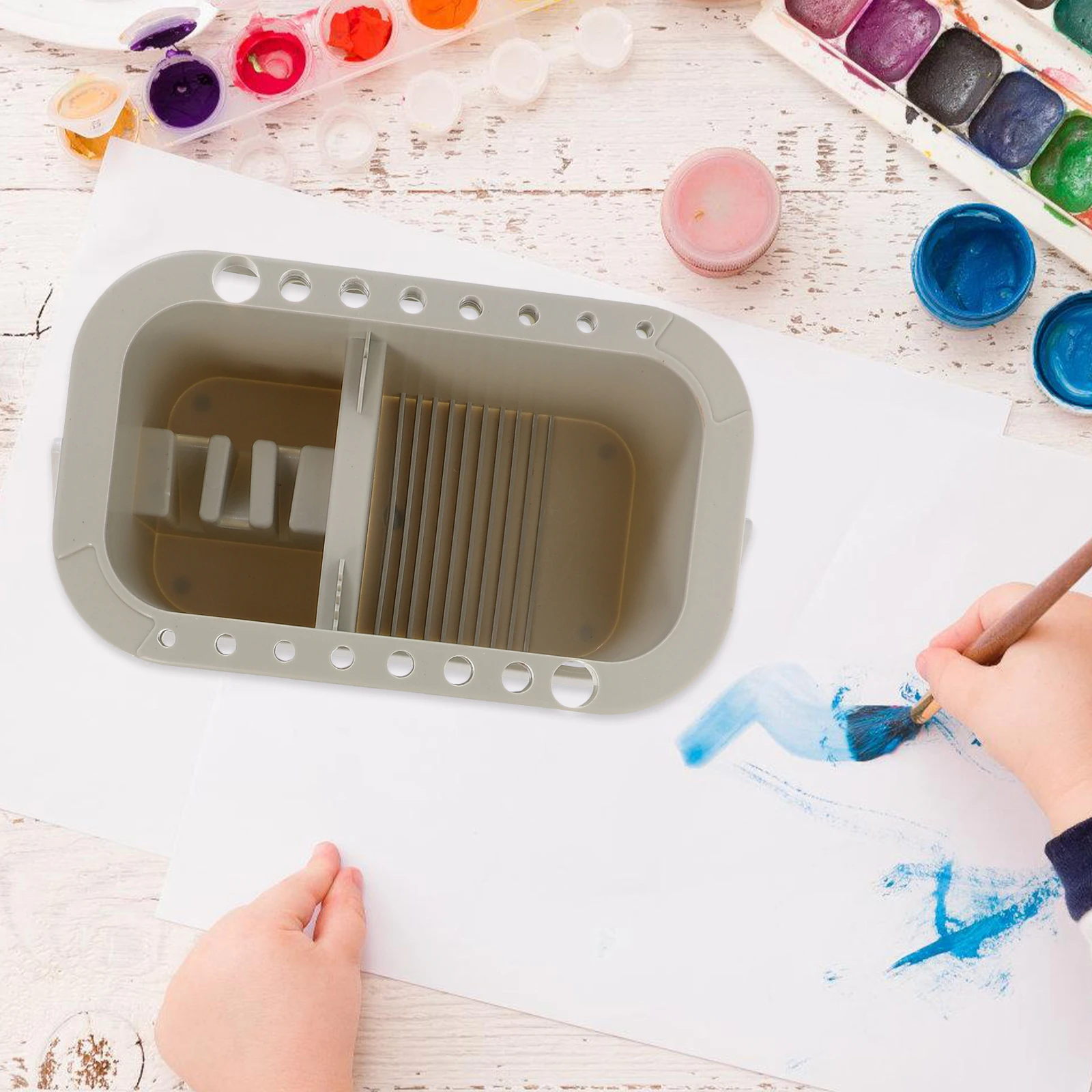 1 Set Plastic Brush Cleaning Bucket Portable Watercolor Acrylic Oil Brush Washer Large Capacity Durable Multifunctional Easy