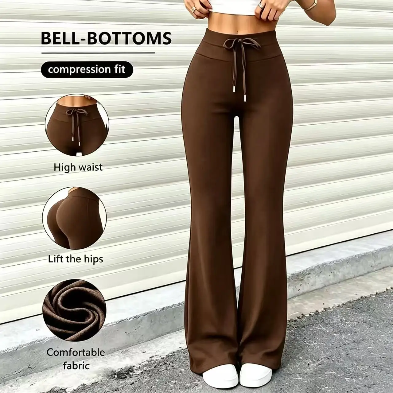 Damen Frühlings- und Sommerhose mit weichem Kordelzug und ausgestelltem Bein – Eleganter Stil, verstellbare Kordelzugtaille, lässig und schmal geschnitten – Detail 4